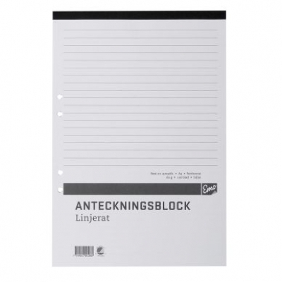 Anteckningsblock A4 linjerat, perforerat & hålat • 7319024004080